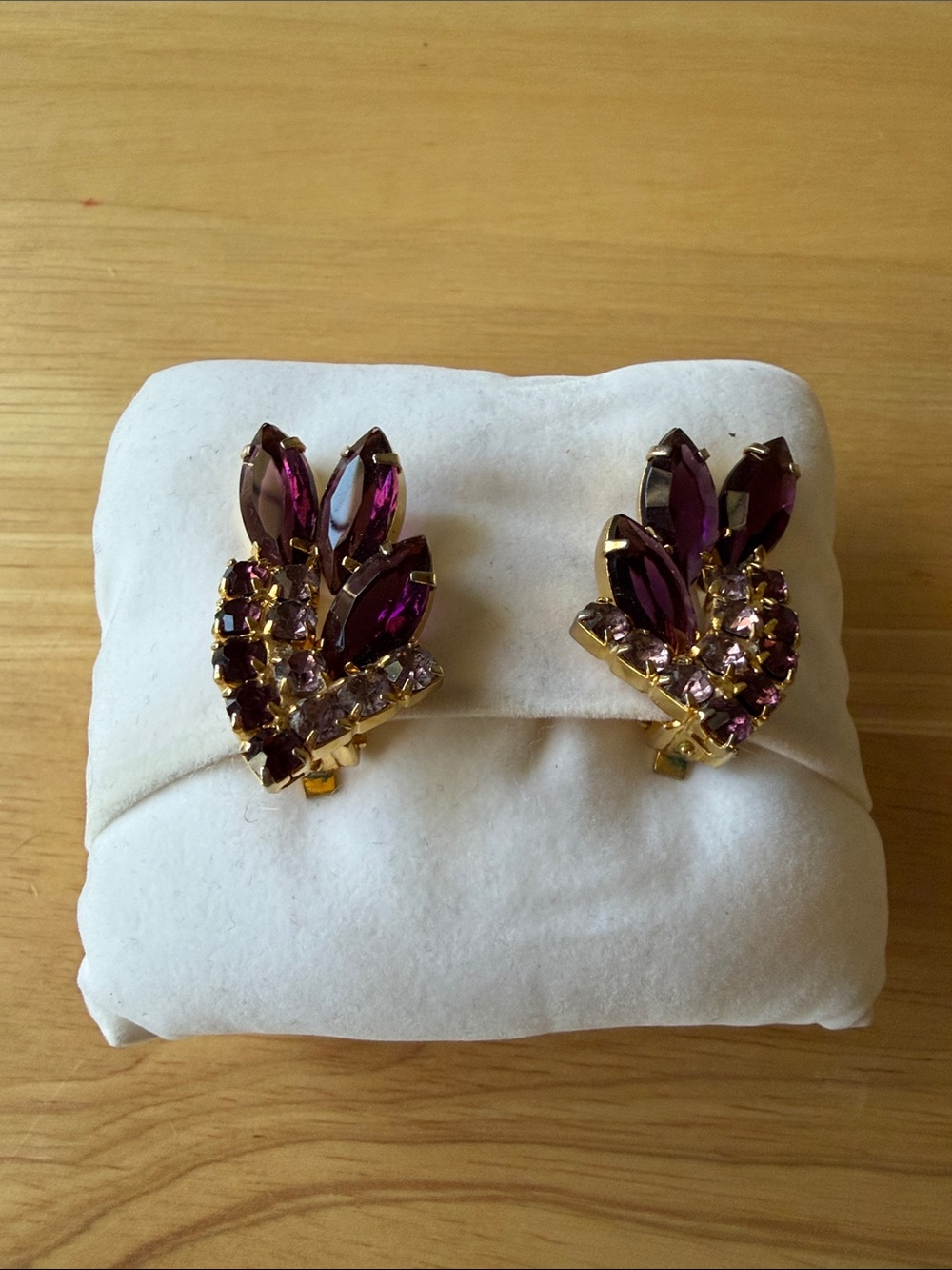 Gold-Plated Purple Crystal Clip-On Earrings